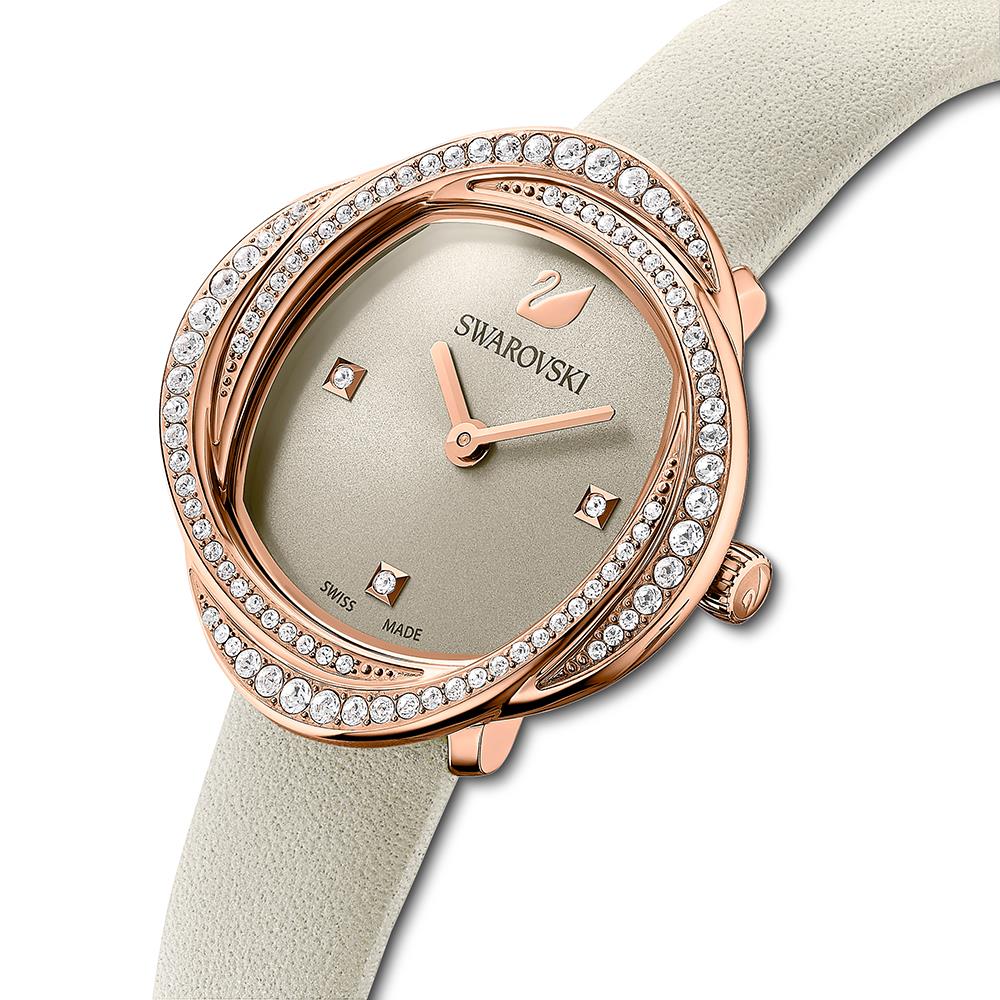 Swarovski 5552424 Crystal  Leather Strap Gray Rose Gold Tone Women's Watch