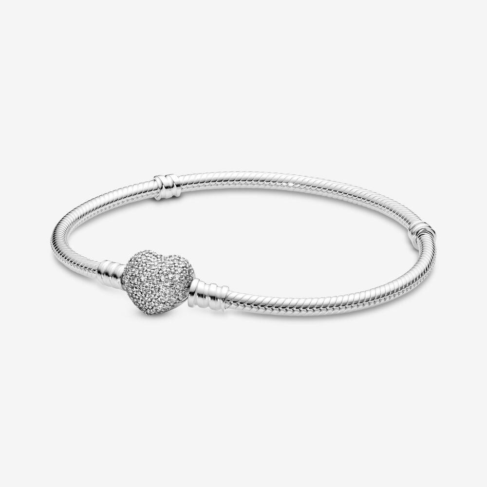 Pandora 590727CZ-19 Moments Sparkling Heart Clasp Snake Chain Bracelet - Watch Home™