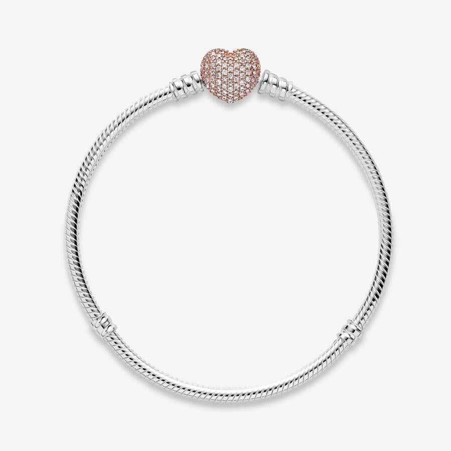 Pandora Moments Pave  Heart Clasp Snake Chain Bracelet 20 cm