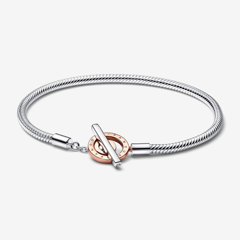 Pandora 582309c00 Signature Two-tone Logo T-Bar Snake Chain 17 cm Bracelet - Watch Home™