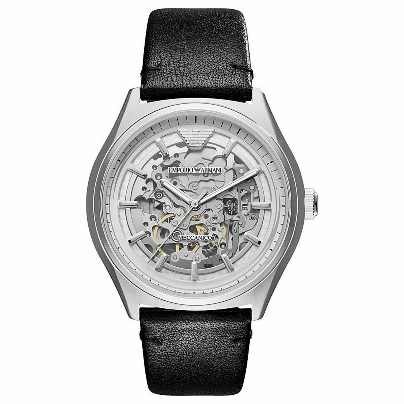 Emporio Armani AR60003 Automatic Black Leather Skeleton Men's Watch - Watch Home™