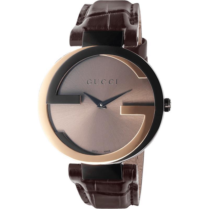 Gucci YA133304 Interlocking-G Black Dial Brown Leather Womens Watch