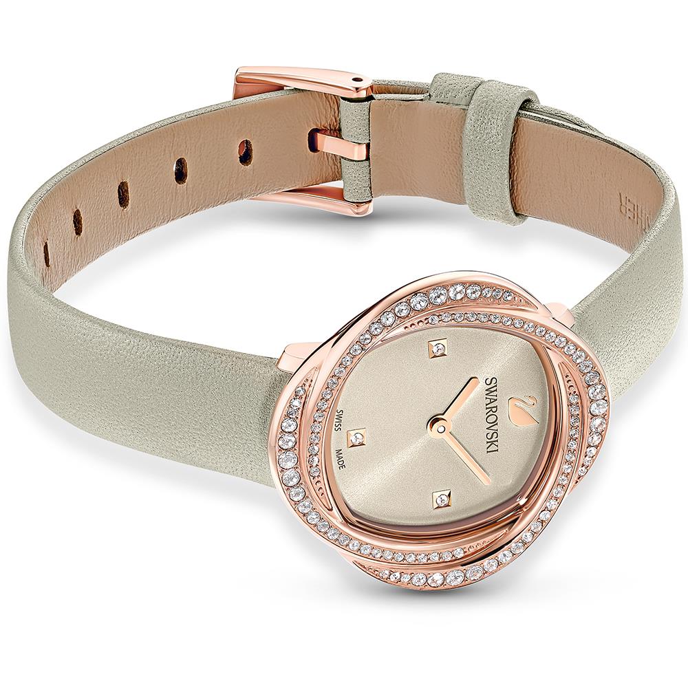 Swarovski 5552424 Crystal  Leather Strap Gray Rose Gold Tone Women's Watch