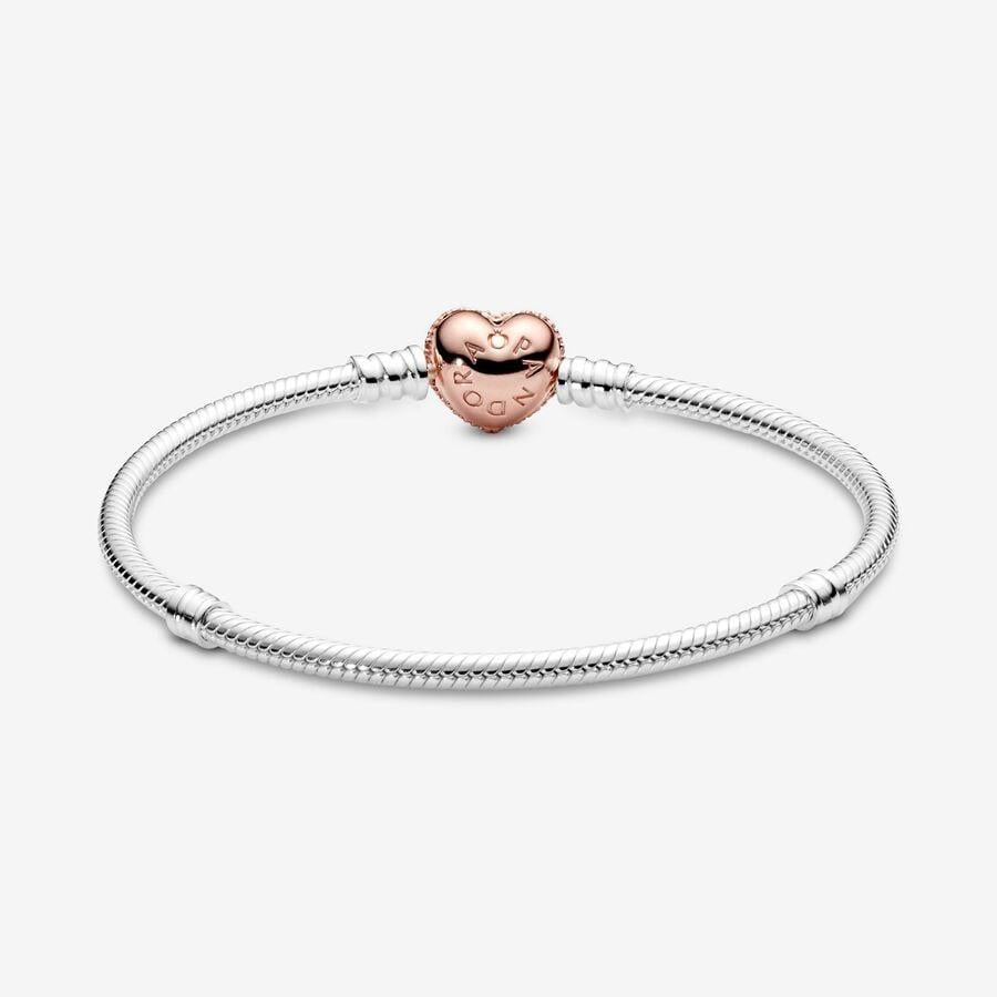 PANDORA 586292CZ Rose Pavé Heart Clip Moments Silver Bracelet 21 cm