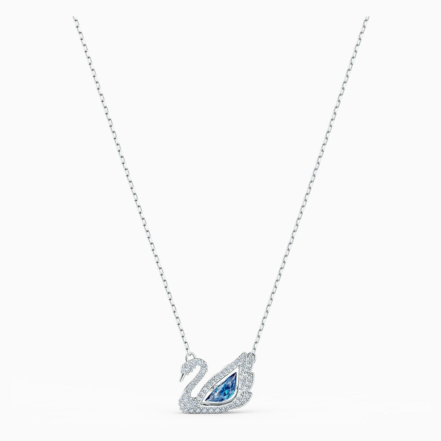 SWAROVSKI DANCING SWAN NECKLACE, BLUE, RODIUM PLATED